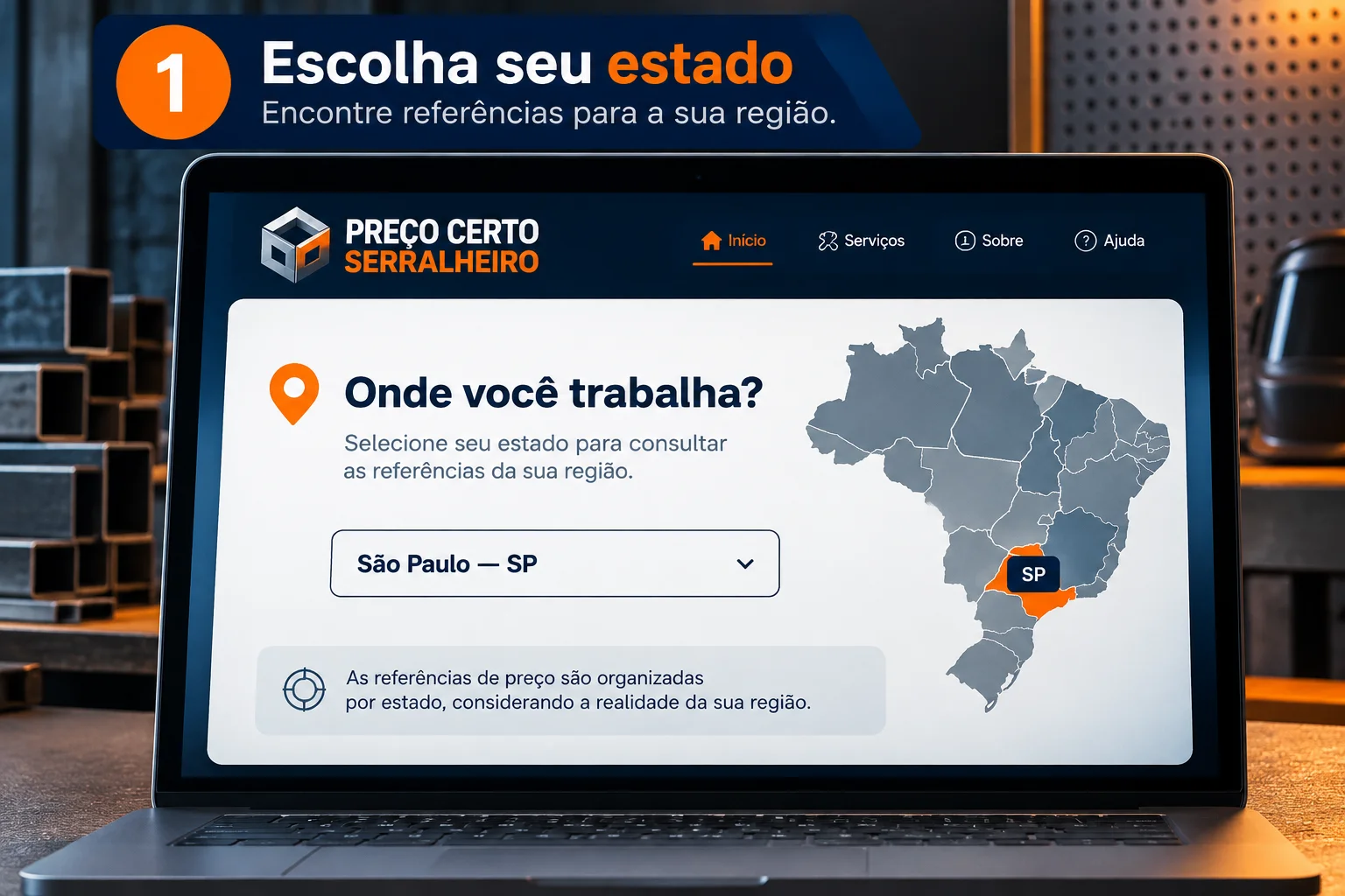 1 — Escolha seu estado para consultar referências de preço da sua região