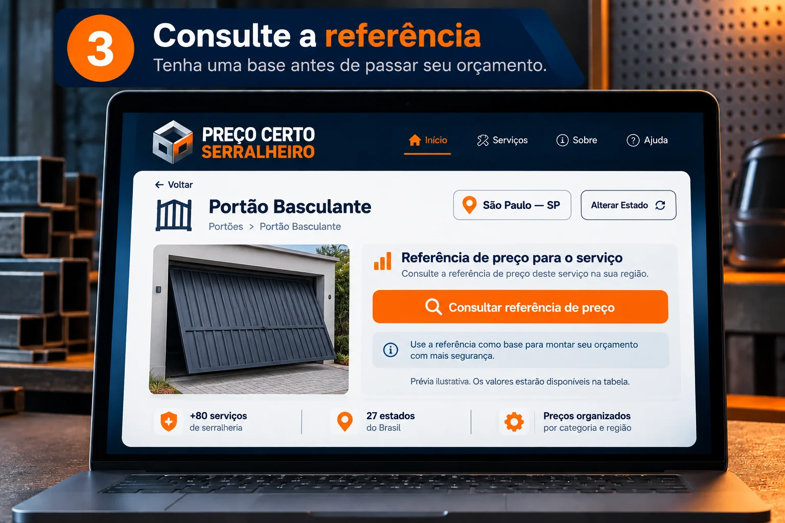 3 — Consulte a referência de preço para montar seu orçamento